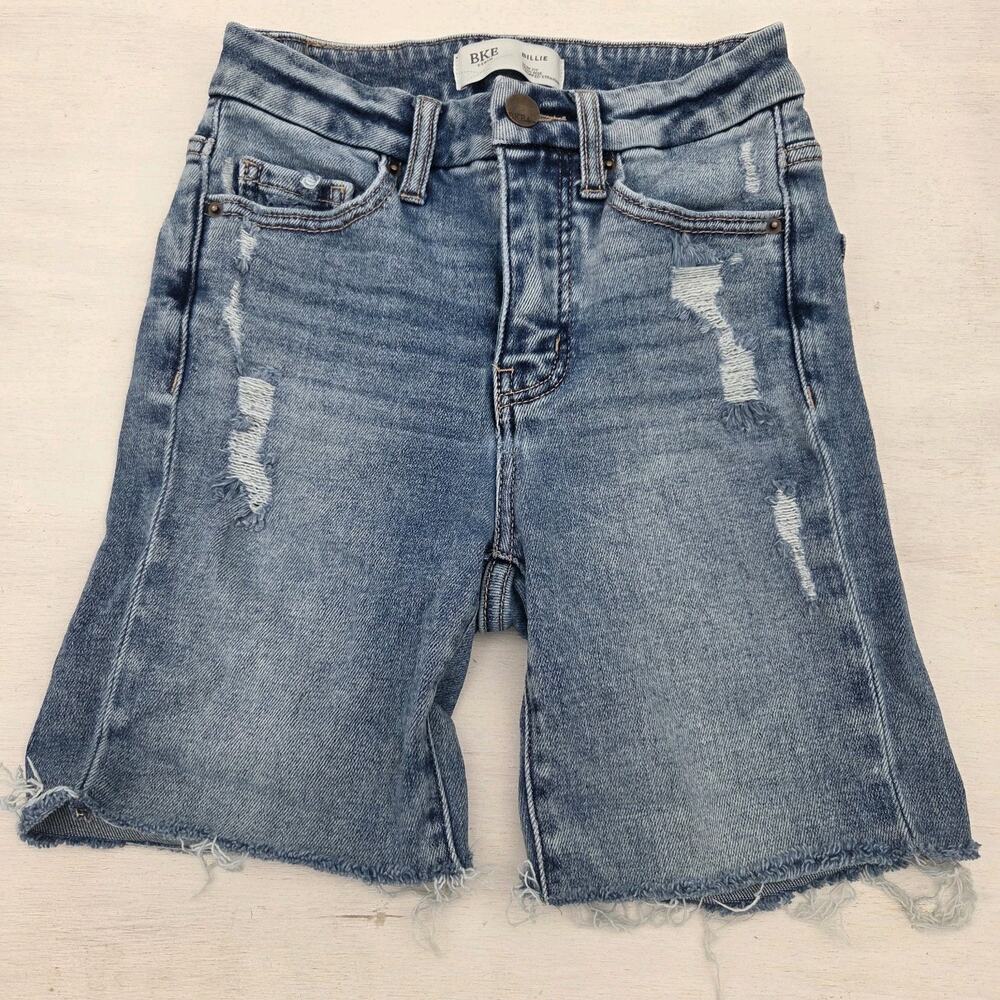 BKE Billie Shorts Womens Size 23 Cut Off Denim Distressed Raw Hem Whiskers